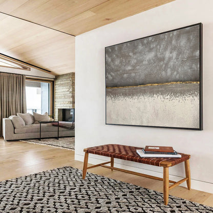 Concrete Elegance Gray and Gold Minimalist Painting On Canvas DKH172