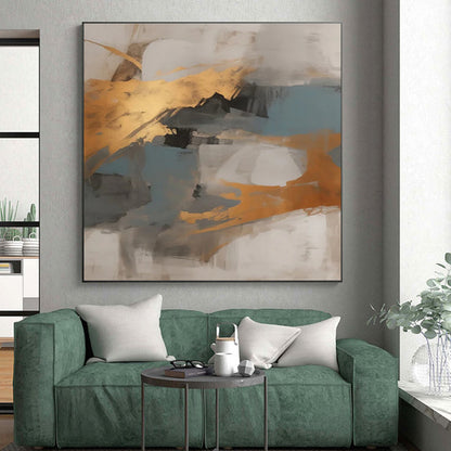 “Gray - Gold - Blue Abstract Blocks” ，Abstract Acrylic Painting CT0848