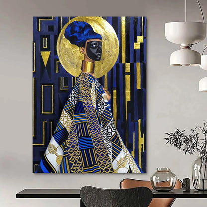 “Regal Blue & Gold Figure” - Afro - Centric Inspired Portrait Painting On Canvas DKH1624