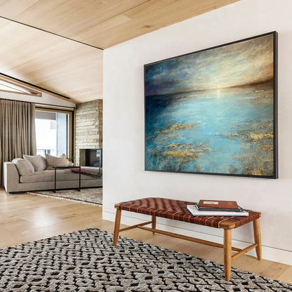 “Golden - Hued Blue Sea and Sky” - Impressionistic Seascape Painting On Canvas DKH771