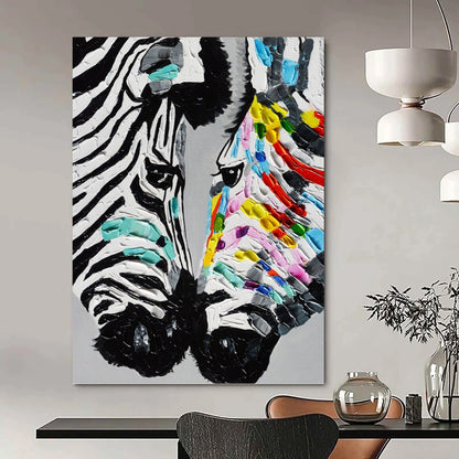 “Colorful Stripes” - Black, White & Colorful Textured Zebra Painting On Canvas DKH1545