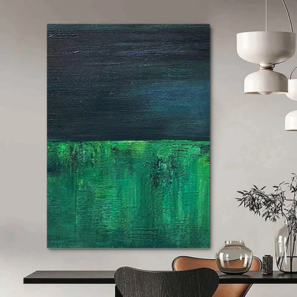 “Dark Green & Blue Layers” - Dark Green & Blue Abstract Minimalist Painting On Canvas DKH1201