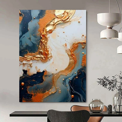 Blue, White, and Gold Flowing Patterns - Abstract Resin Art CT1216
