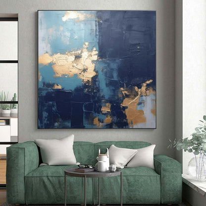 “Blue - Gray - Gold Abstract Textures” ，Abstract Acrylic Painting CT0837