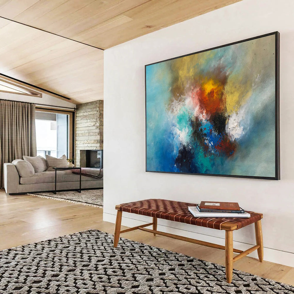 “Vibrant Color Fusion - Swirling Blues, Yellows, and Reds” Painting On Canvas DKH002