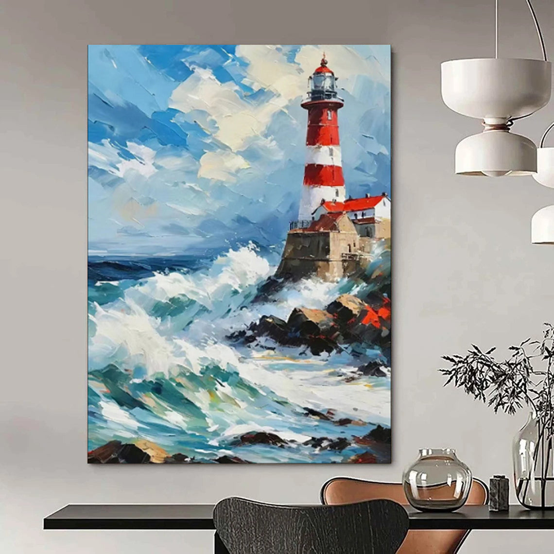 “Lighthouse in the Storm” - Impasto Maritime Oil on Canvas CT1892