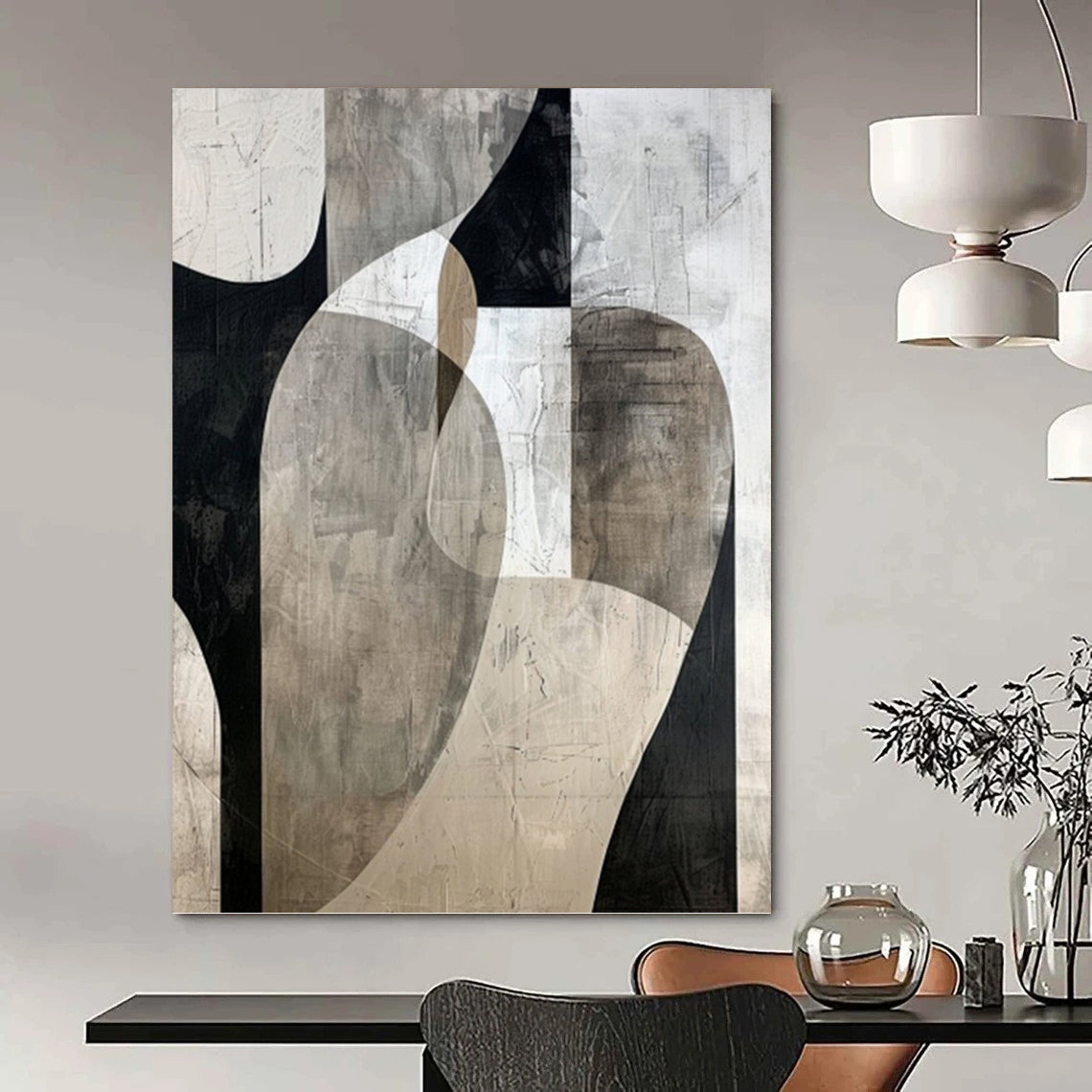 Monochrome Abstract Shapes - Abstract Painting On Canvas DKH1312