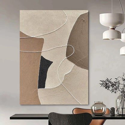 “Neutral - Toned Abstract with White Lines and Shapes” - Minimalist Textured Painting On Canvas DKH1112