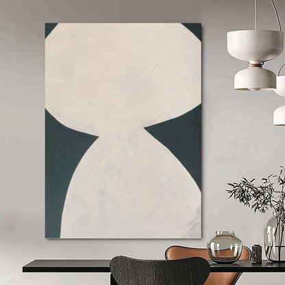 “White Hourglass - like Shape on Dark Background” - Minimalist Abstract Painting On Canvas DKH1081