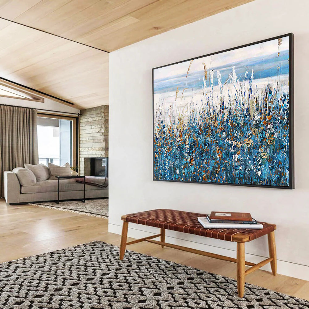Blue Wildflowers by the Sea - Impressionist Landscape Painting On Canvas DLZ203