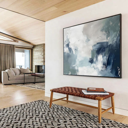 Cool Tones Fusion Blue Gray Abstract Layers Painting On Canvas DKH236