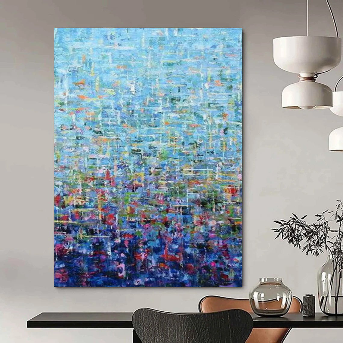 “Blue Abstract Pointillist - Style” - Abstract Painting On Canvas CT2349