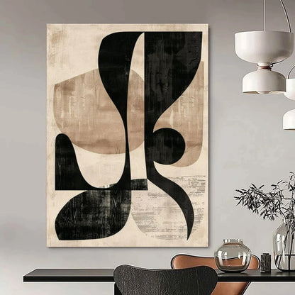 Beige - Black Abstract Shapes - Modern Abstract Collage - like Painting CT1420