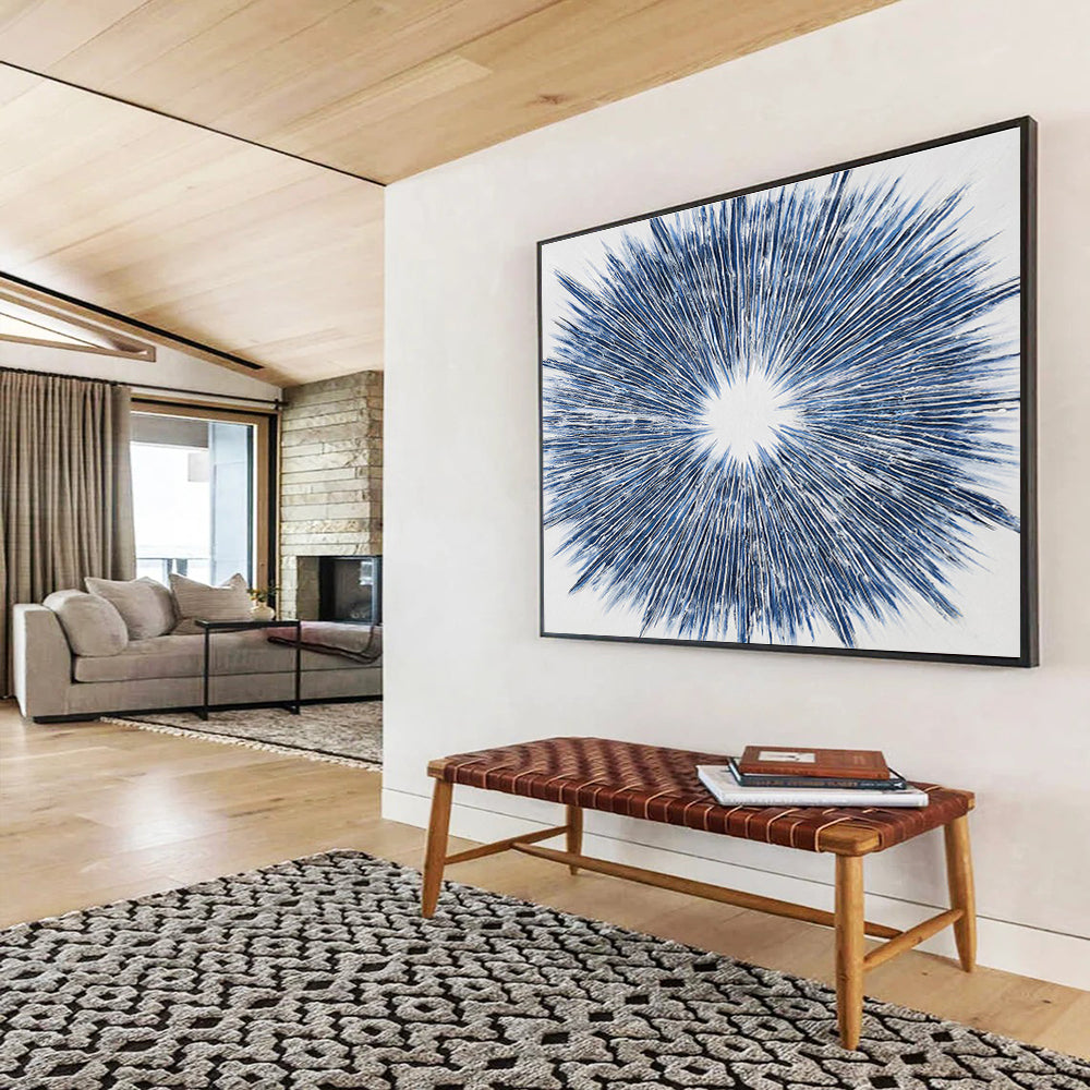 Radiating Blue Lines Star - like Painting On Canvas DKH212