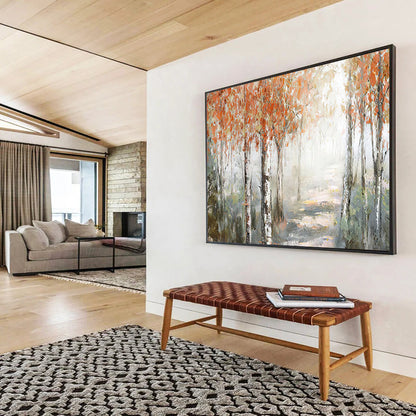 Orange and Gray Autumn Forest Path - Impressionist Landscape Painting On Canvas DLZ222