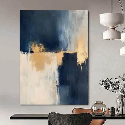 Navy, Gold & White Drips - Abstract Expressionist Acrylic On Canvas CT1309