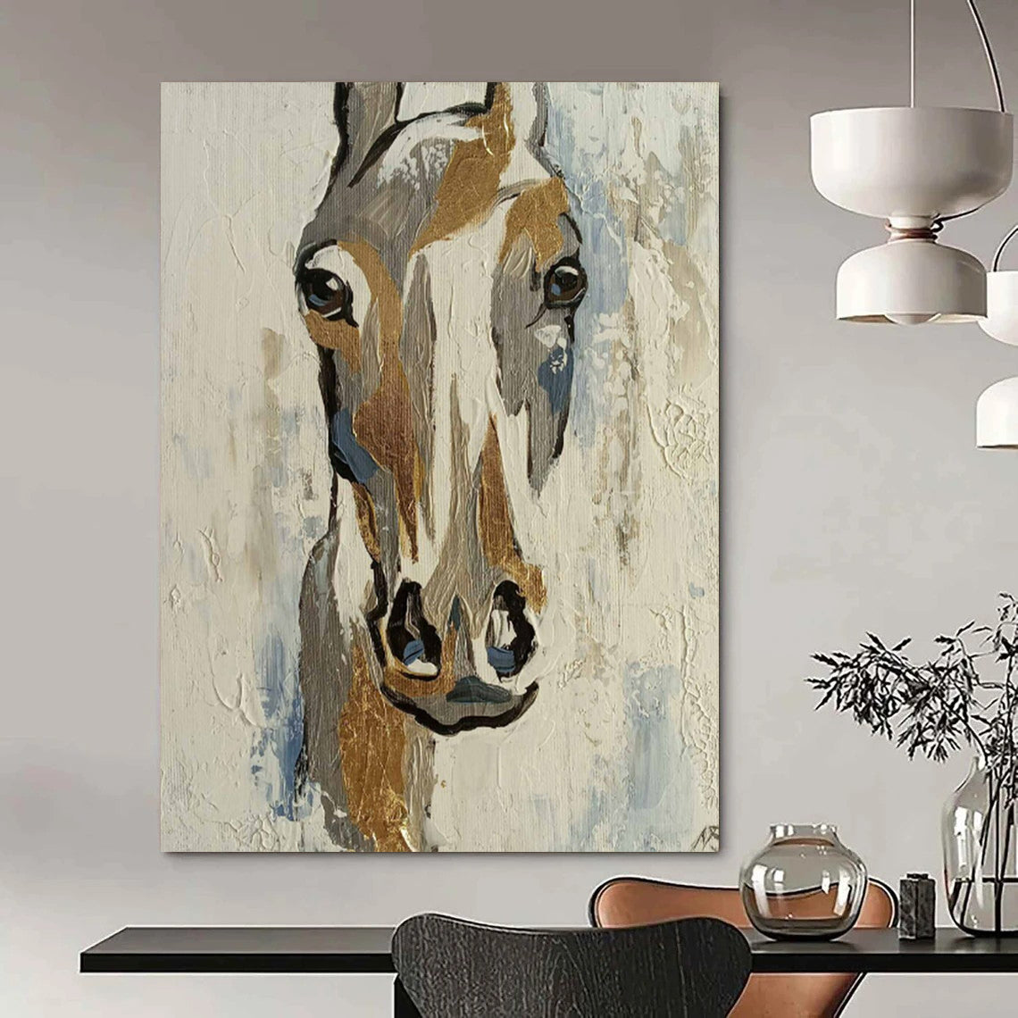 “Gilded Equine Glimpse” - Gold - Accented Horse Head Painting On Canvas CT2186