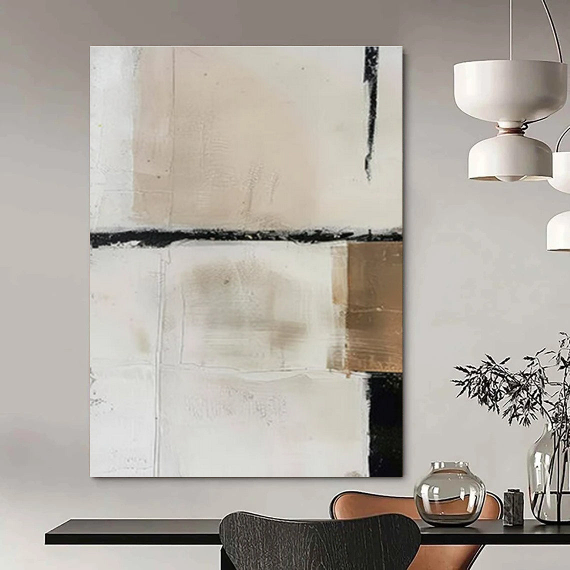 Beige & Black Textured Blocks - "Subtle Structure" - Abstract Textured Painting CT1475
