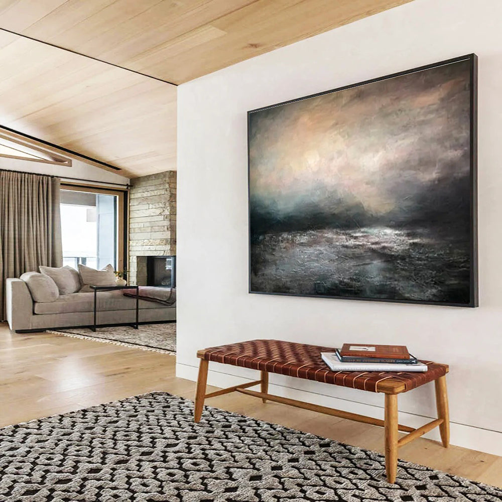 “Moody Sea at Dusk” - Dark Multicolor Impressionistic Seascape Painting On Canvas DKH769