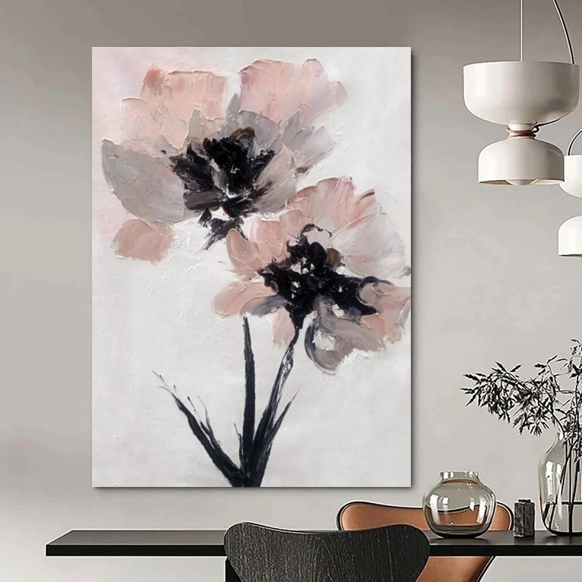 Textured Pink Flowers - Impasto Floral Acrylic Painting CT1428