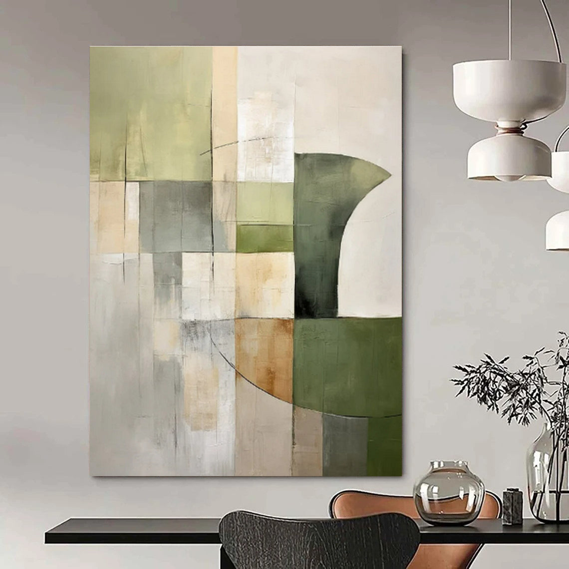 Earthy Greens, Neutrals, Geometric Shapes - "Nature’s Geometry" - Abstract Acrylic Painting CT1458