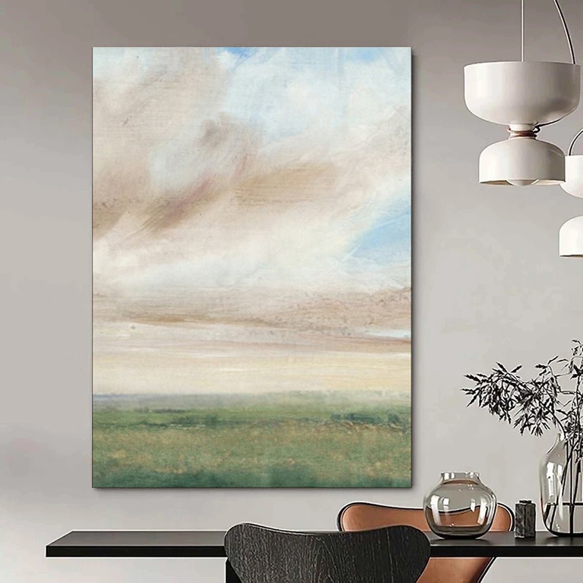 “Softly Blended Sky & Fields” – Watercolor Landscape Painting On Canvas CT2117