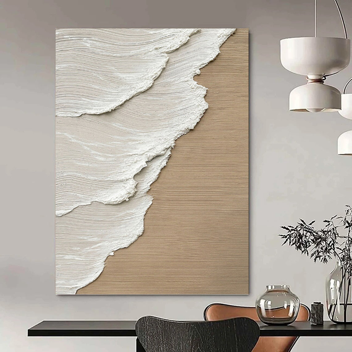 Textured Beige and White Abstract - Abstract Painting On Canvas DKH1476