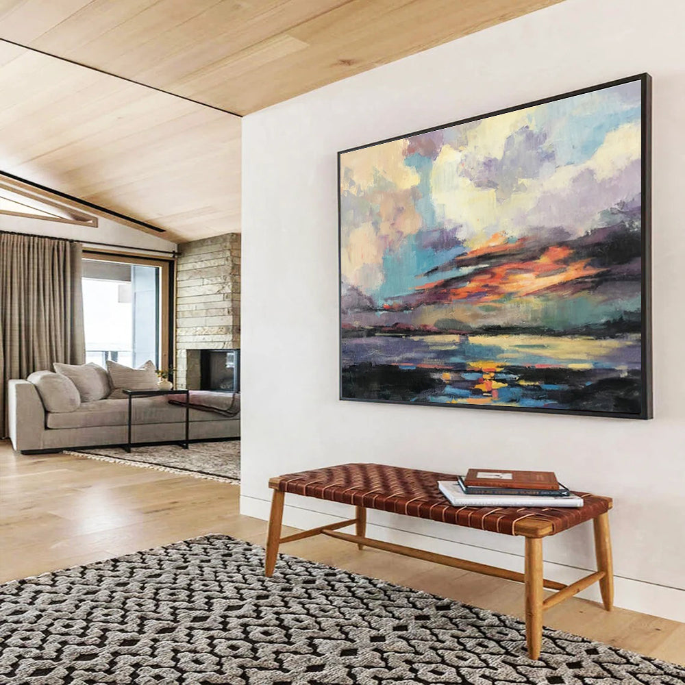 Colorful Sunset Sky Over Water Painting On Canvas DKH197