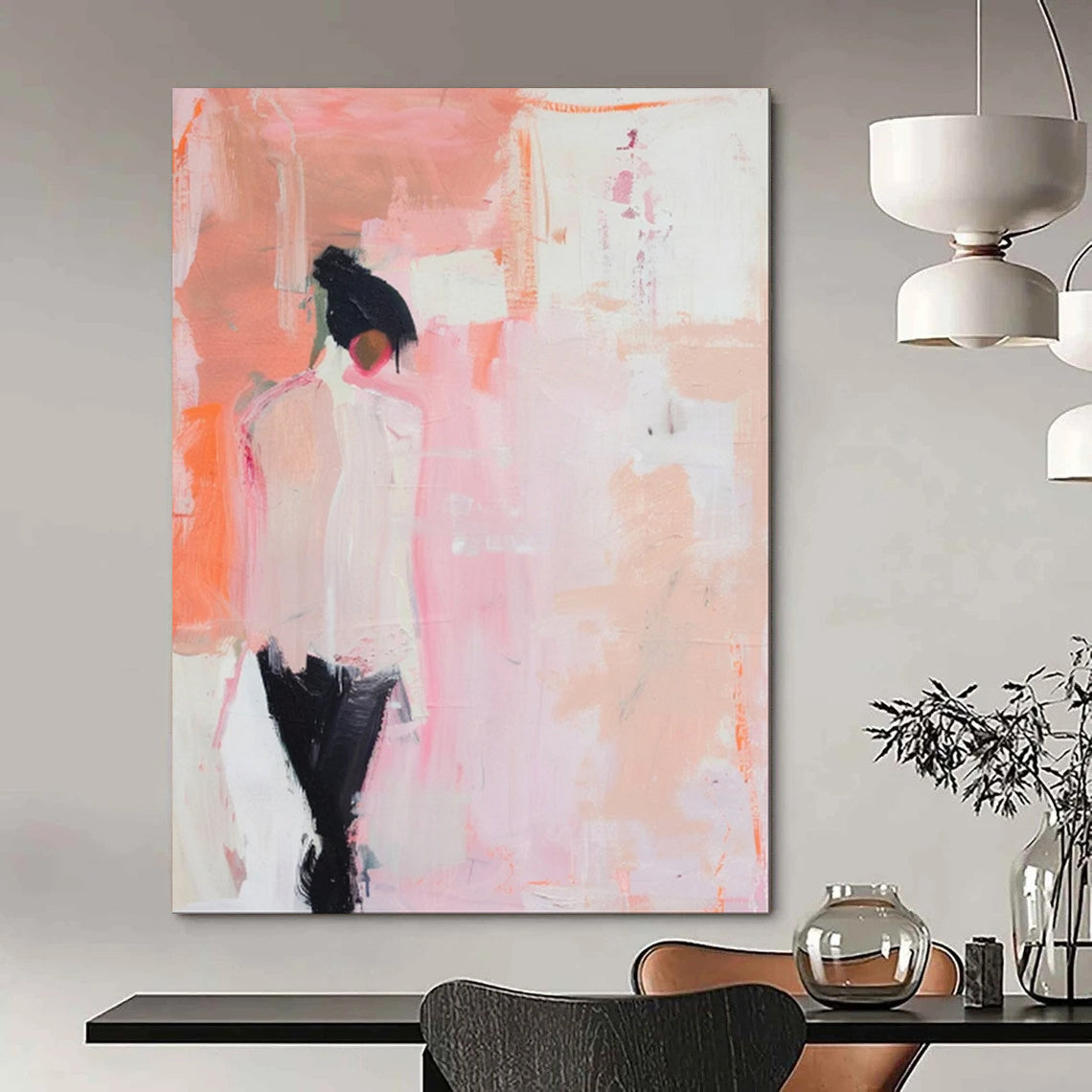 “Abstract Figure in Pink: Soft Minimalist Art” - Abstract Figurative Acrylic on Canvas CT1897