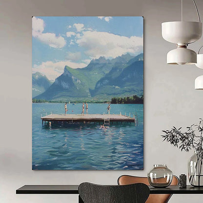 “Lakeside Mountain Retreat” – Realistic Landscape Painting On Canvas CT2119