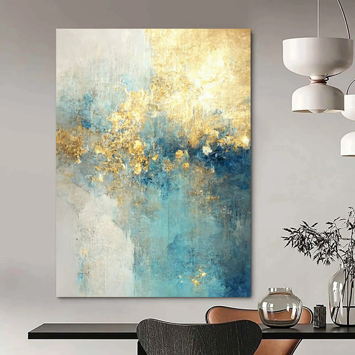 “Blue - Gold Abstract Landscape” - Abstract Expressionist Painting On Canvas DTP077