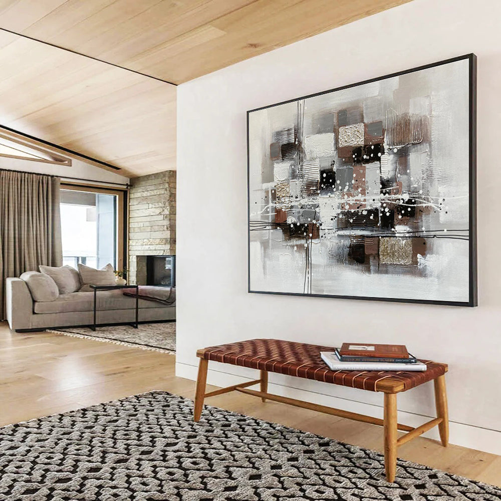 “Neutral & Gold Abstract Composition” Abstract Textured Painting On Canvas DKH354