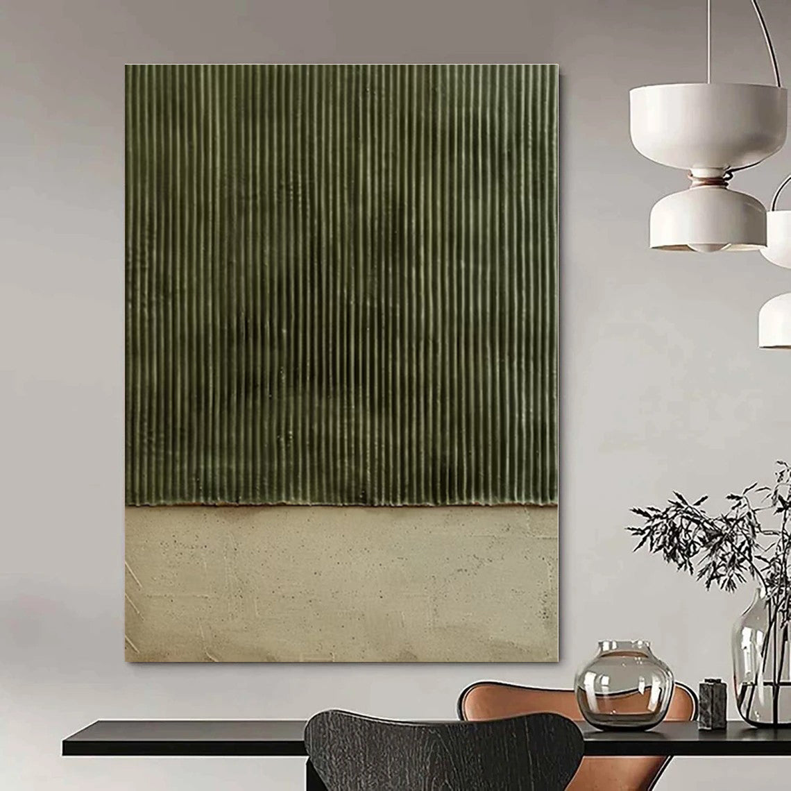 Green Corrugated Texture - Minimalist Textured Acrylic Painting CT1382