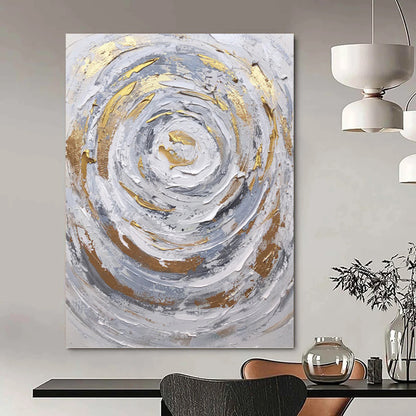 Silver - Gray and Gold Swirl - Abstract Impasto Painting On Canvas DKH1286
