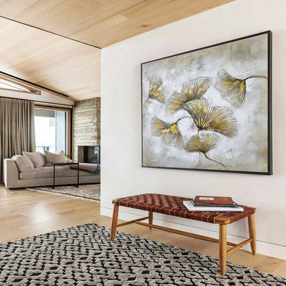“Gilded Ginkgo Leaves” - Textured Botanical Painting On Canvas DKH790