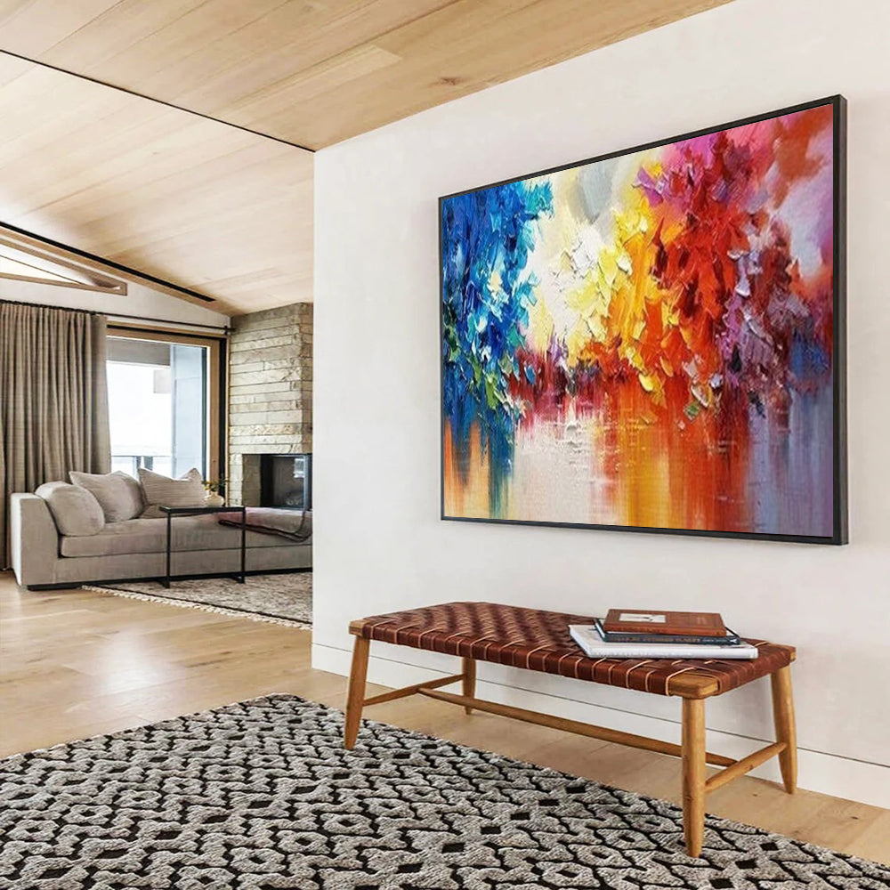 Colorful Abstract Forest Reflection - Expressionist Landscape Painting On Canvas DLZ186