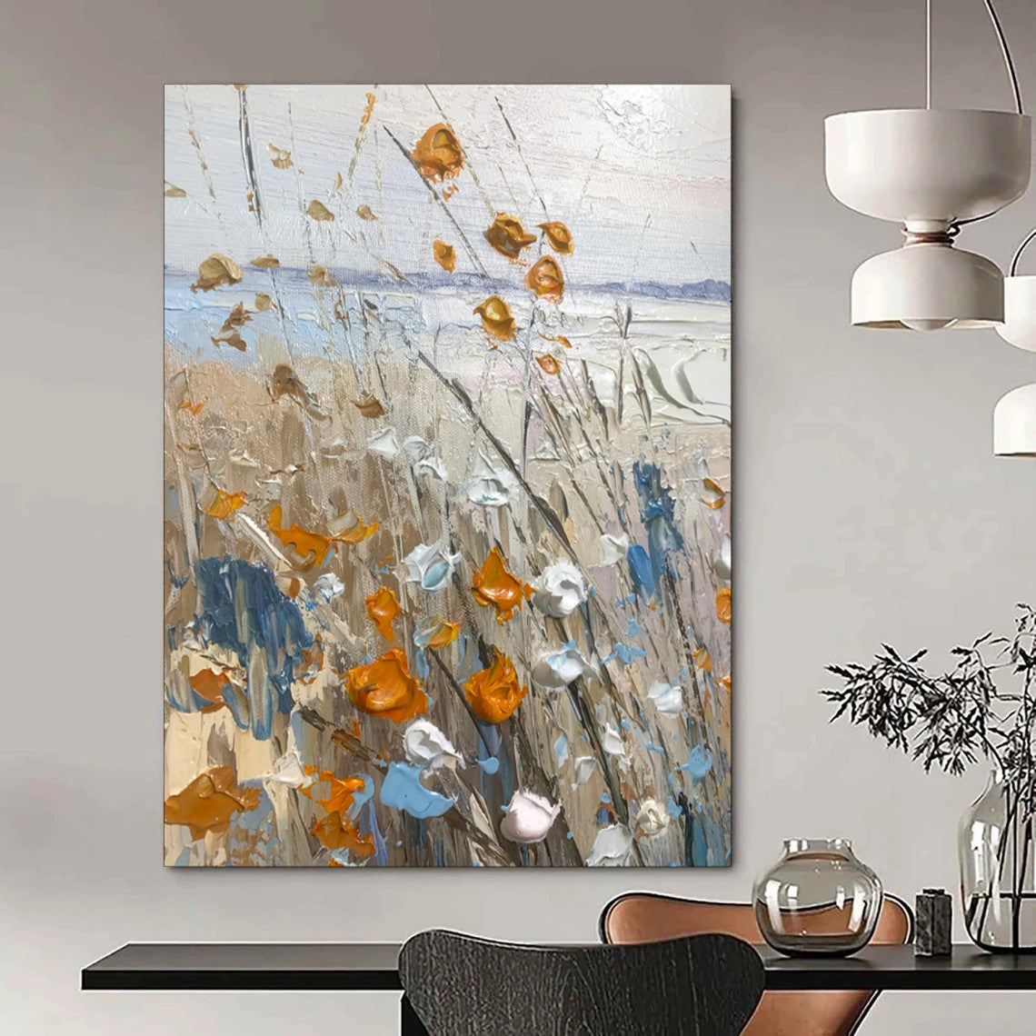 Textured Wildflowers, Coastal Background - "Seaside Blooms" - Impasto Landscape Painting CT1839