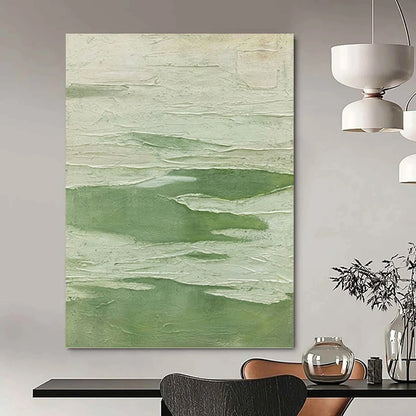 “Textured Green & White Layers” - Green & White Textured Abstract Painting On Canvas DKH1217