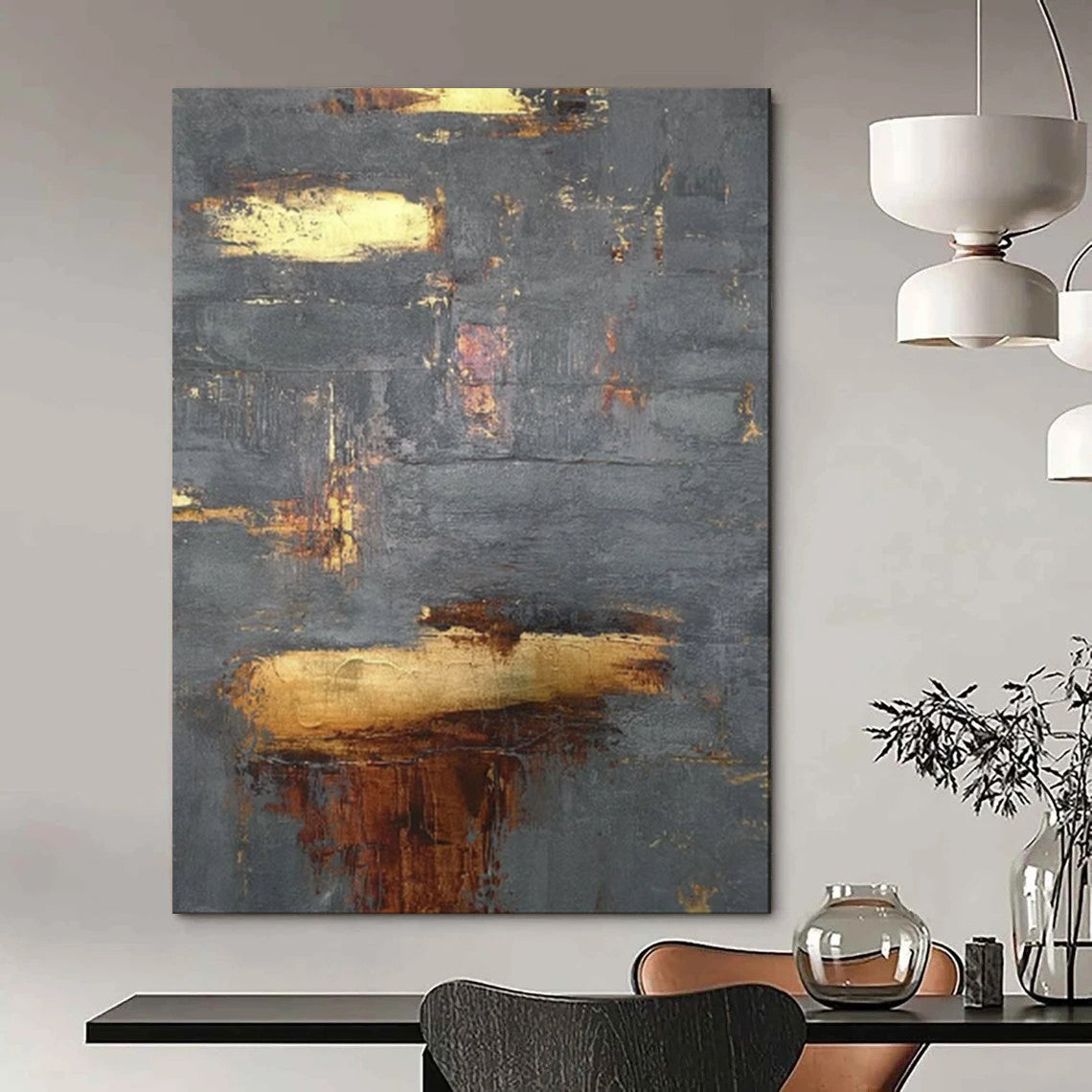 “Gold Accents on Gray” - Textured Abstract Painting CT1999