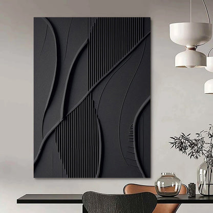 Black, Textured Abstract Forms - Abstract Painting On Canvas DKH1465