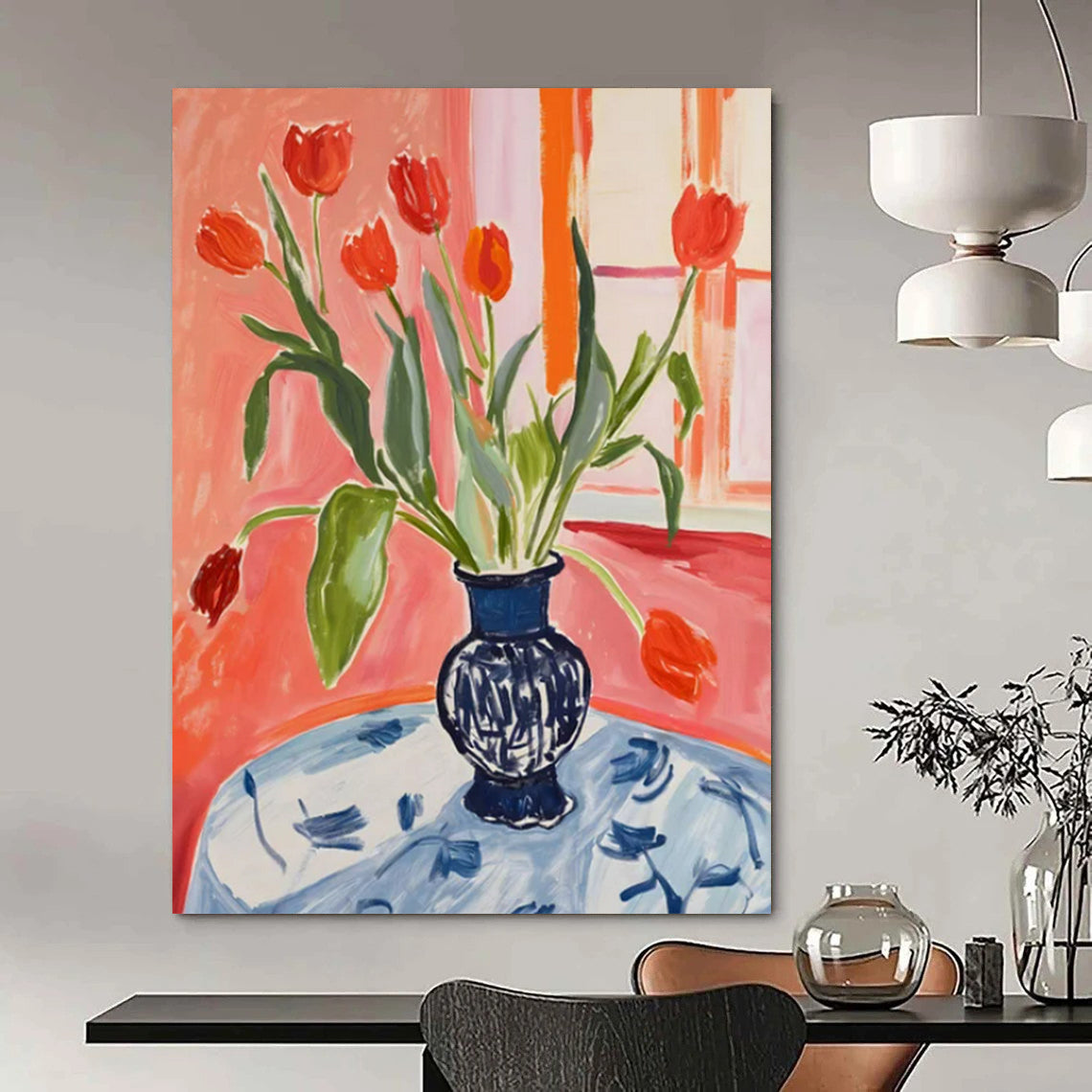 “Tulips in Vase” - Colorful Still - life Painting On Canvas CT2229