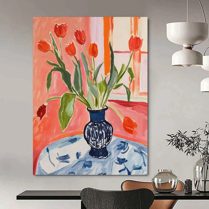 “Tulips in Vase” - Colorful Still - life Painting On Canvas CT2229
