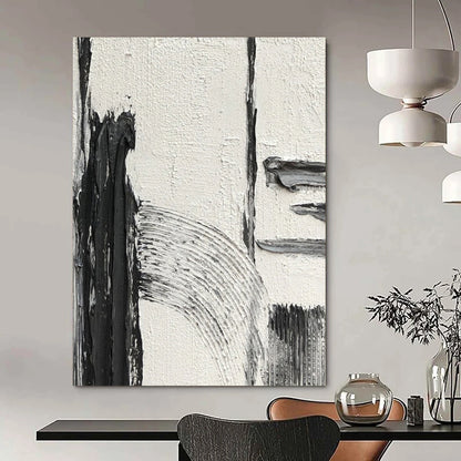 “White, Black Textured Shapes ‘Quiet Contrast’” - Impasto Abstract Painting On Canvas DTP386