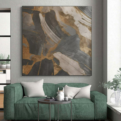 “Gray - Gold Abstract Textures” ，Abstract Mixed - Media Painting CT0849