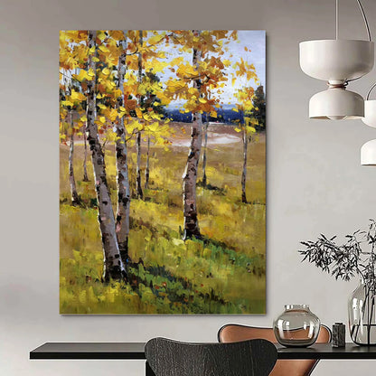 Autumn Aspen in Golden Hues - Landscape Painting On Canvas DKH1284