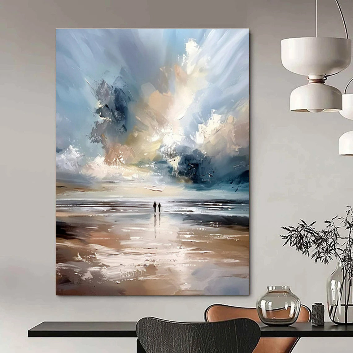 Beach Sunset with Figures - Impressionist Oil On Canvas CT1329