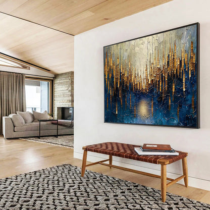 “Golden Forest Reflection” Landscape - inspired Textured Painting On Canvas DLZ157