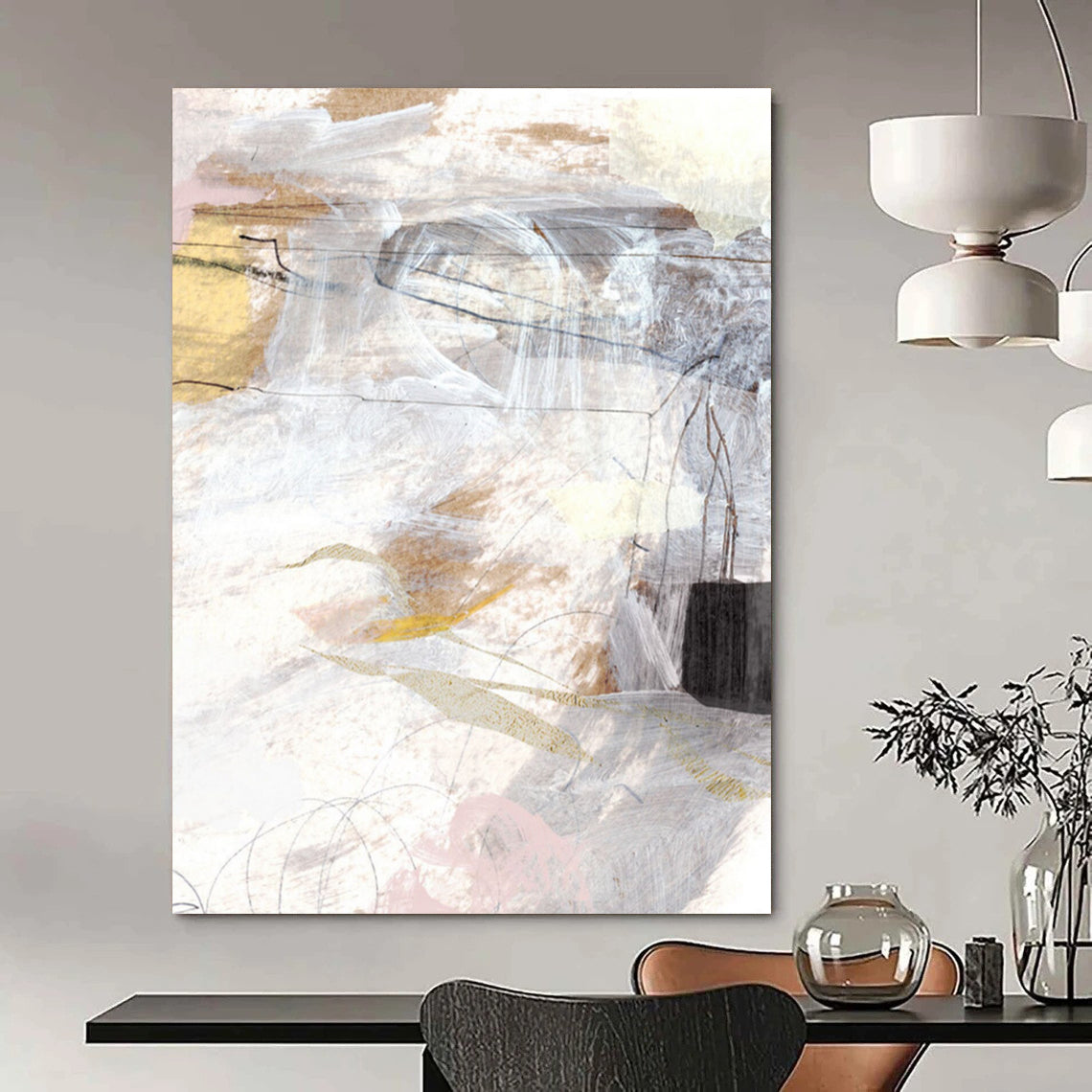 “Ethereal White - Beige - Gold Abstract” - Mixed - Media Abstract Painting On Canvas DTP187