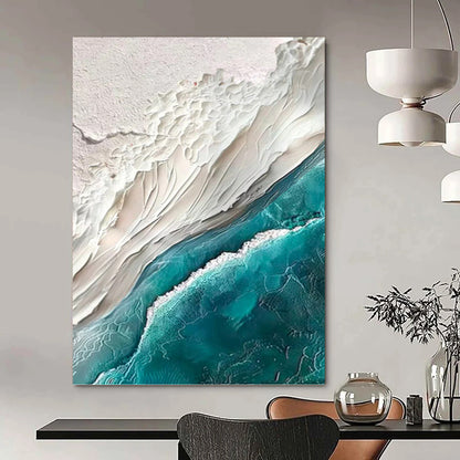 White Sand and Turquoise Sea Impasto - Textured Landscape Painting On Canvas DKH1394