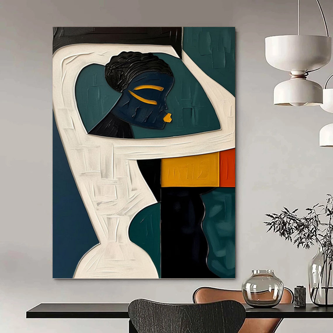 Cubist Figurative Art with Contrasting Colors - Figurative Painting On Canvas DKH1471